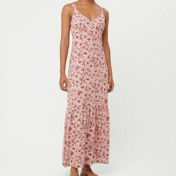 LOFT Beach Pink Floral Maxi Dress Sz Medium Casual Stretchy Smocked - Picture 1 of 5